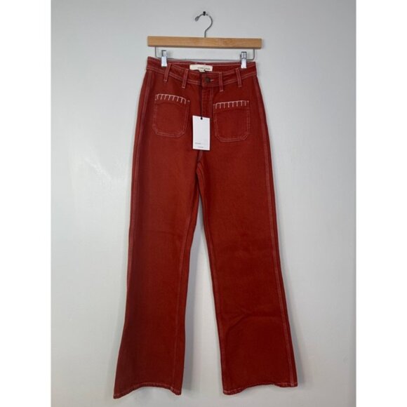 NWT Seventy + Mochi Mabel Jean Patch Pocket High Rise Wide Leg Dark Rust - Picture 2 of 8